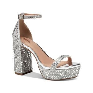 NWT INC Womens Silver 1" Platform Shea Round Toe Block Heel Heeled Sandal 10 M